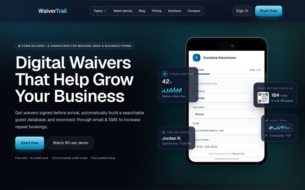 WaiverTrail interface preview