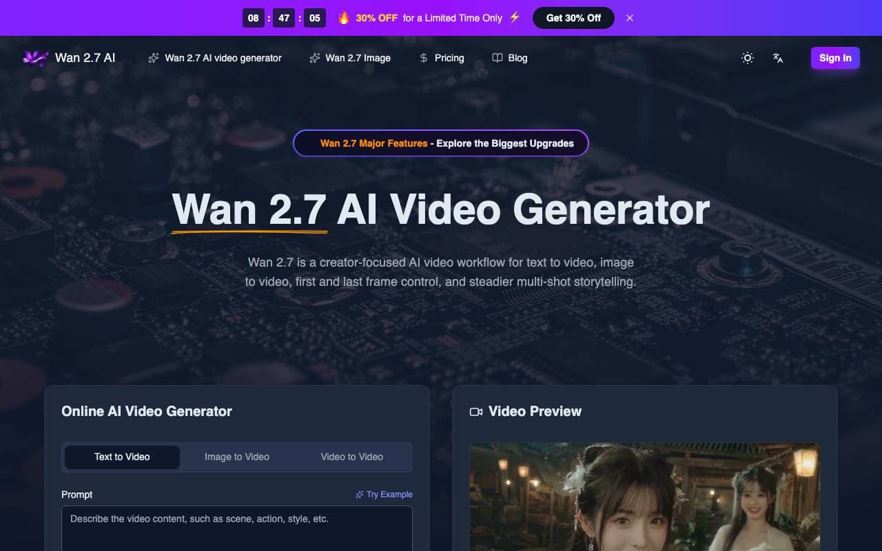 Wan 2.7 AI interface preview