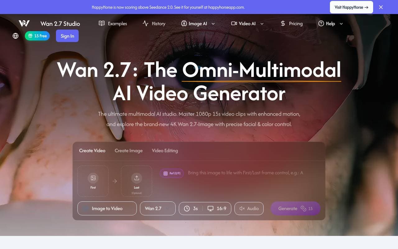 Wan 2.7 AI Video Generator interface preview