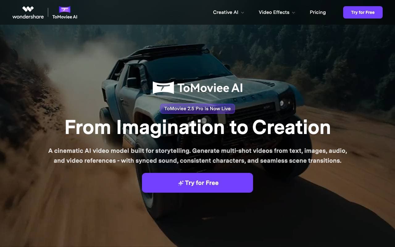 WonderShare ToMoviee AI interface preview