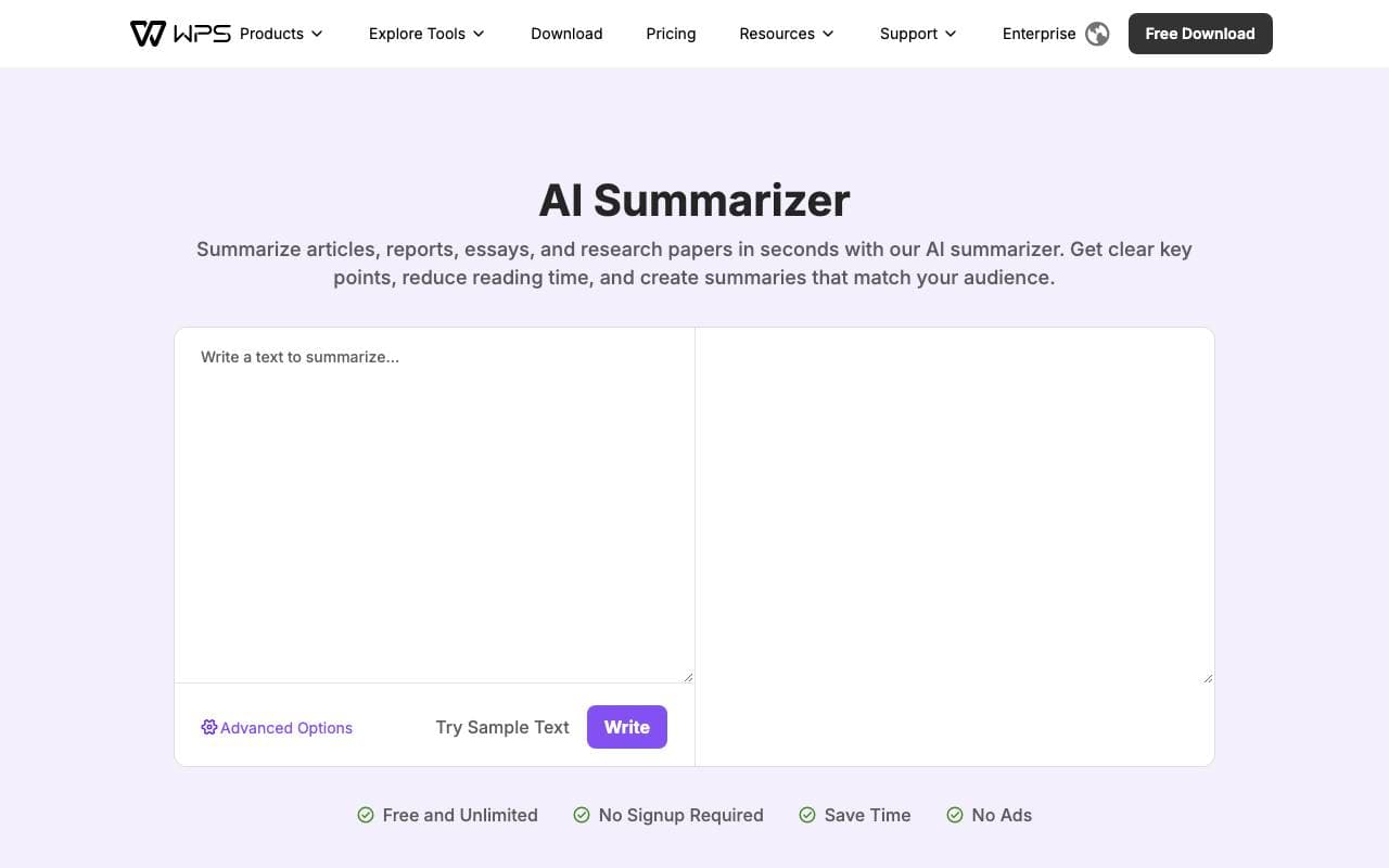 WPS AI Summarizer interface preview