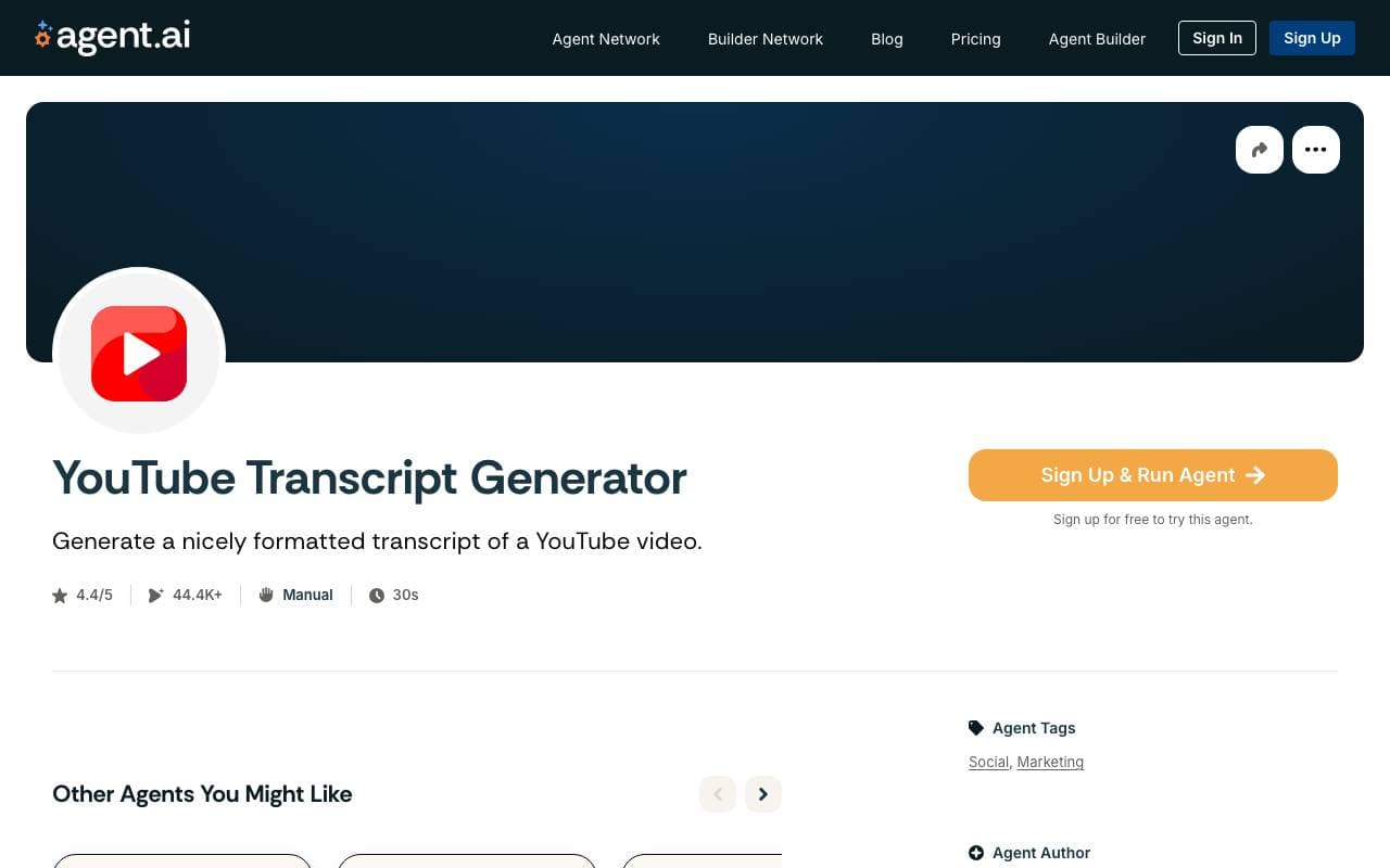 YouTube Transcript Generator interface preview